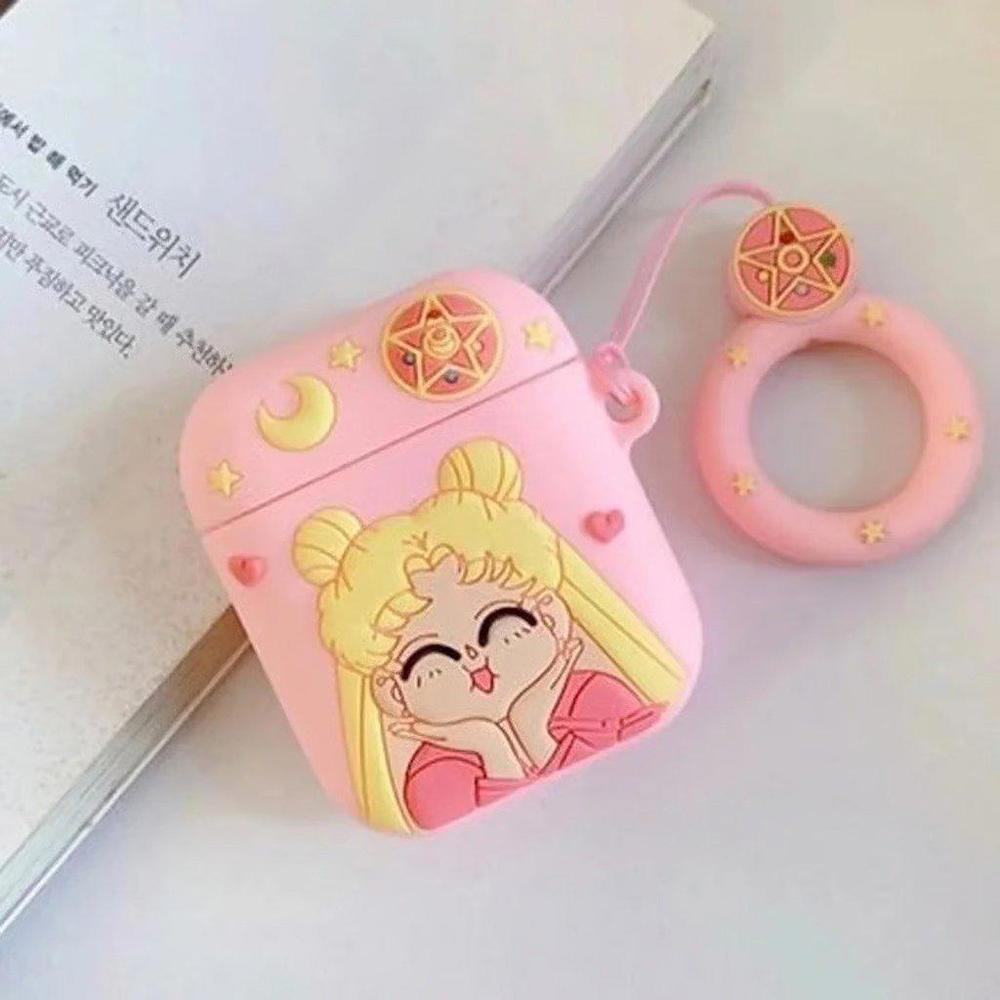 Airpods 1 / 2 Carton Girl Pink Silicone 3D Soft Case Cover